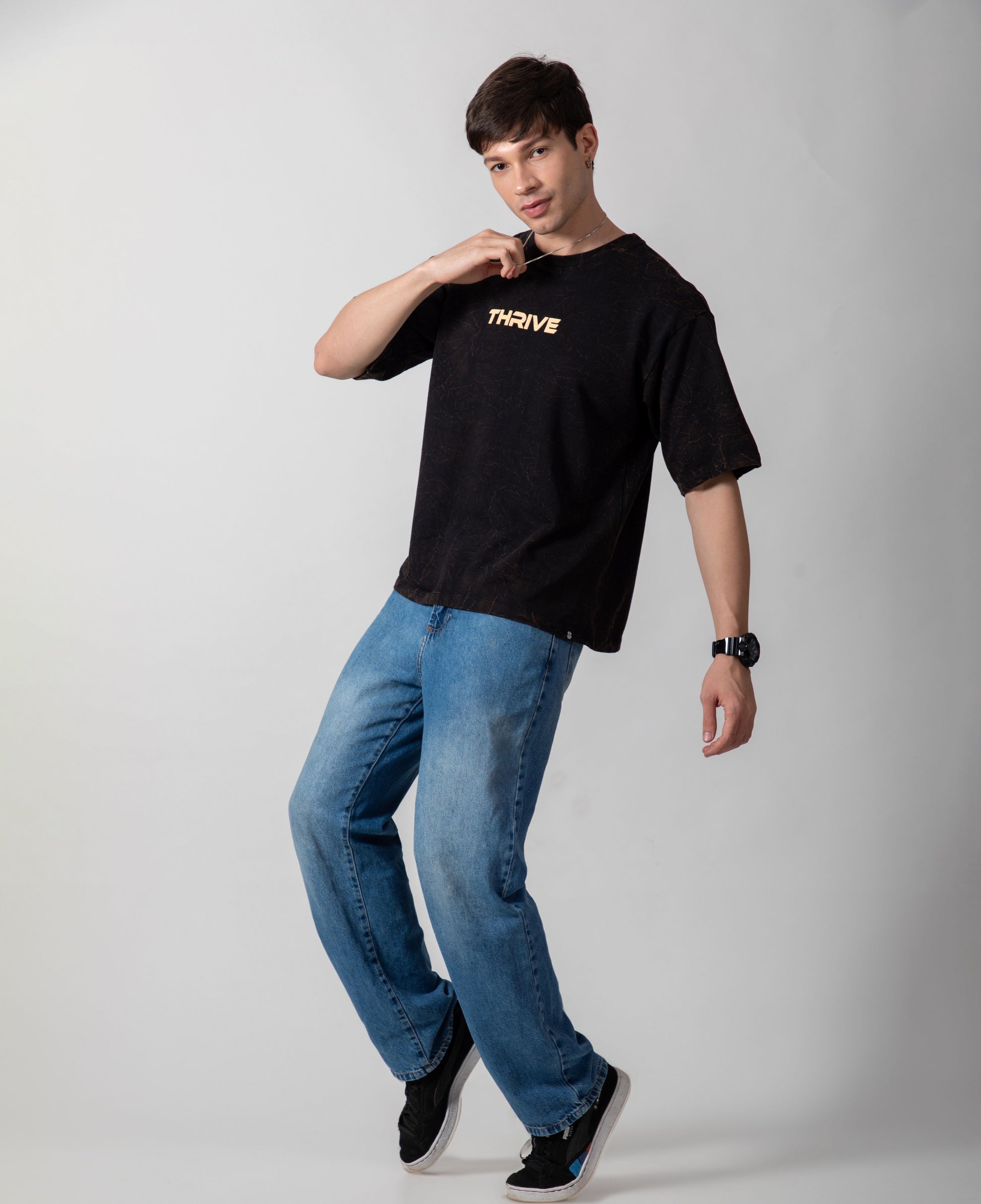Black Acid Wash Classic Fit Tee