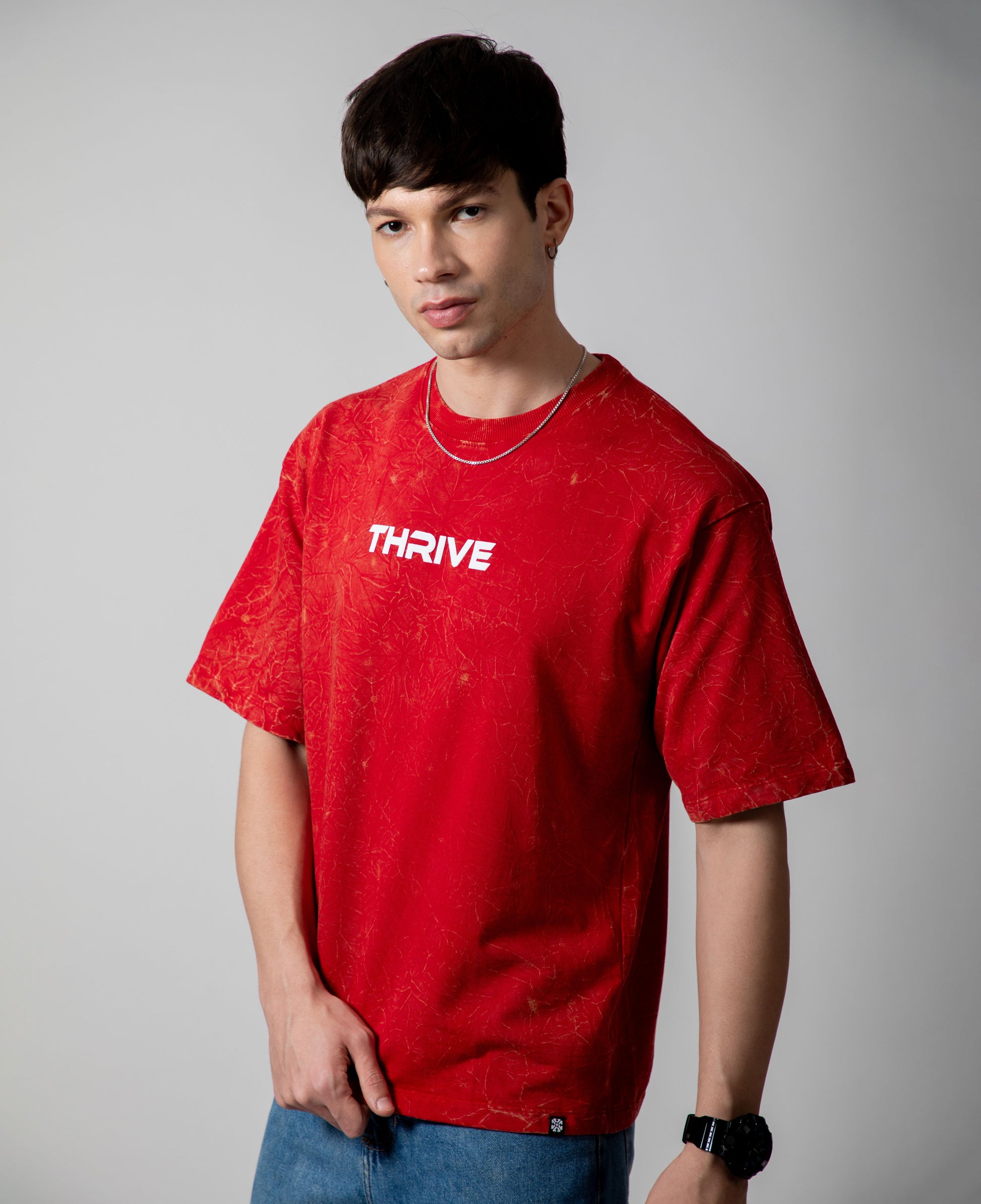 Red Acid Wash Classic Fit Tee