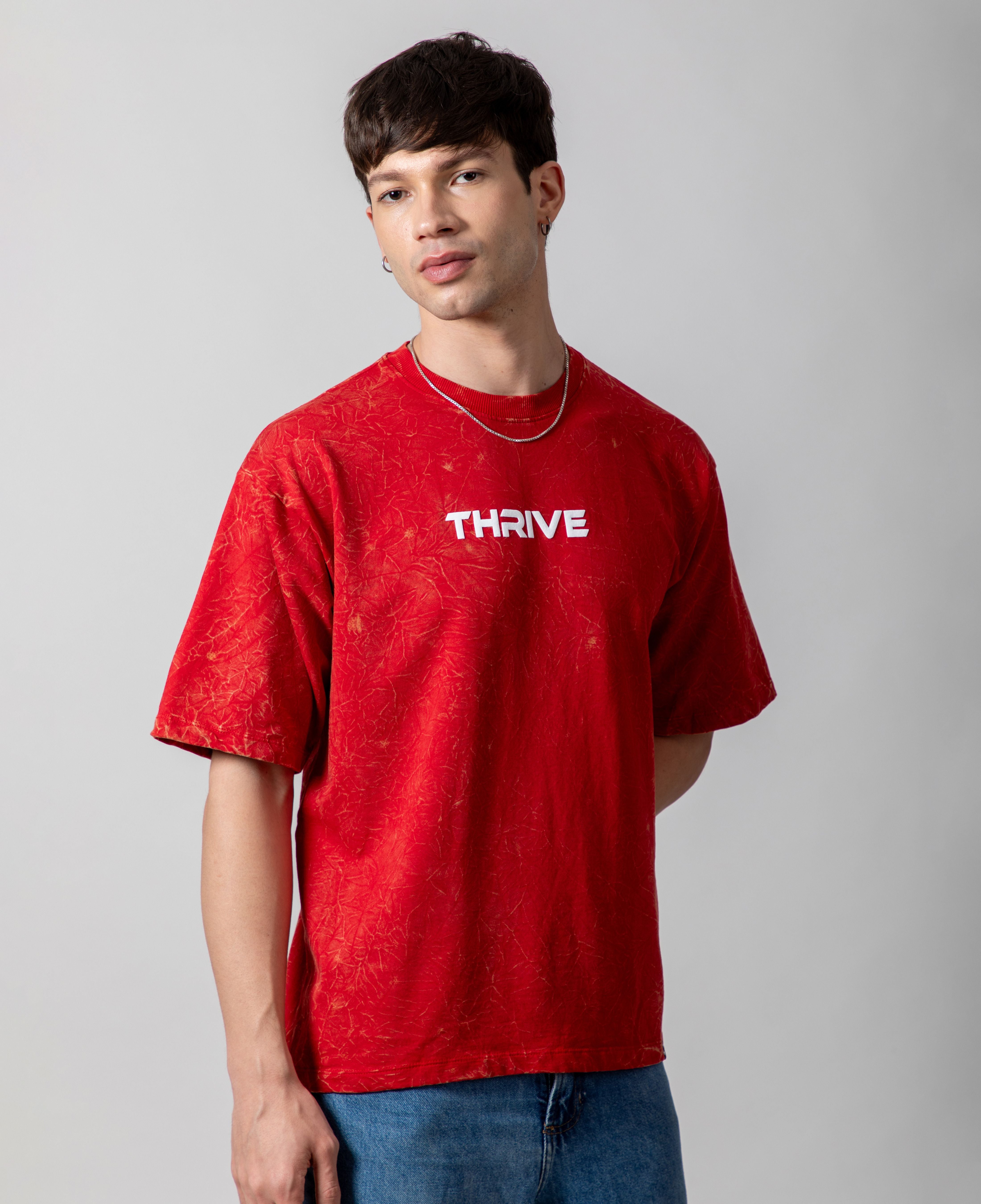 Red Acid Wash Classic Fit Tee
