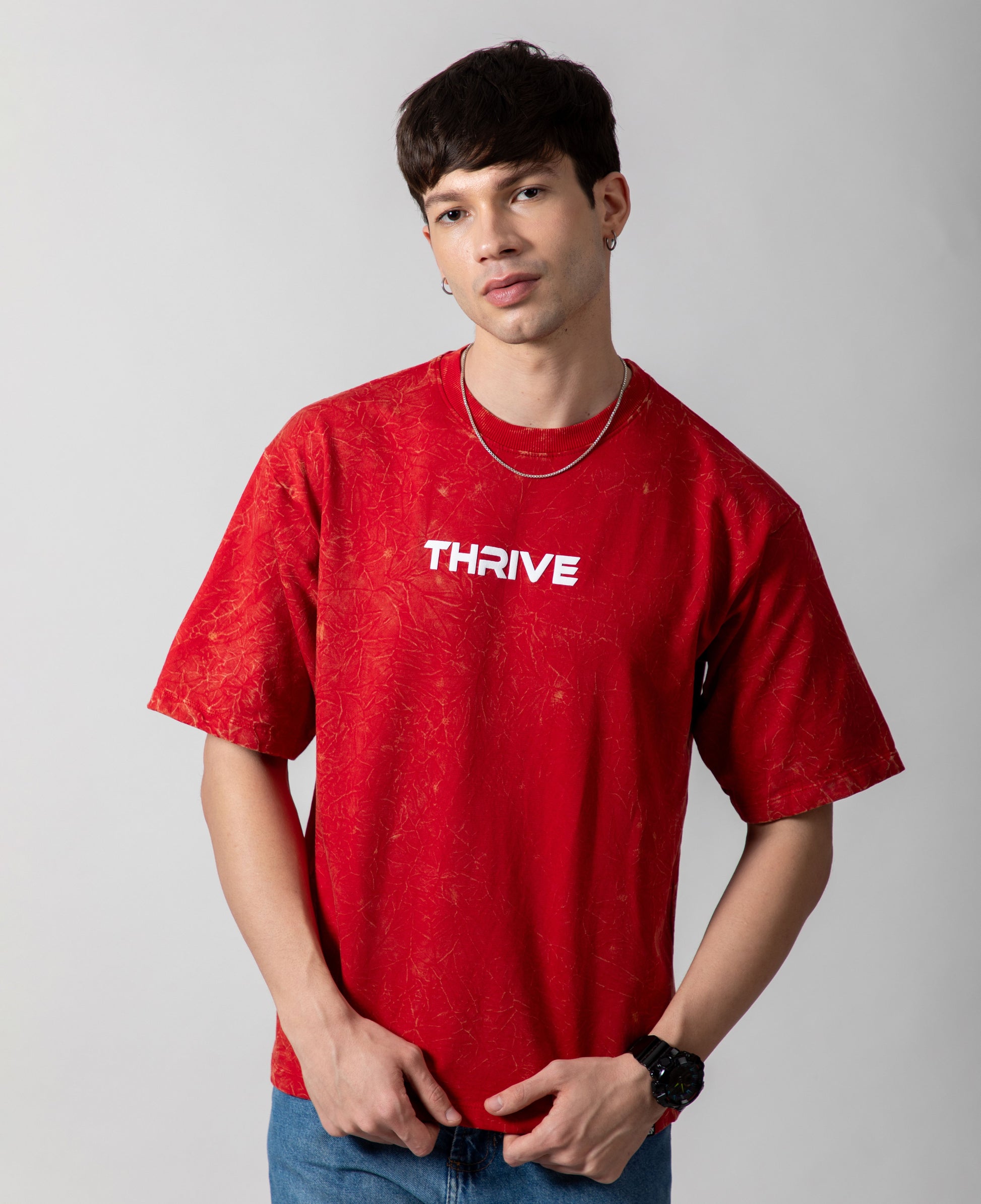 Red Acid Wash Classic Fit Tee