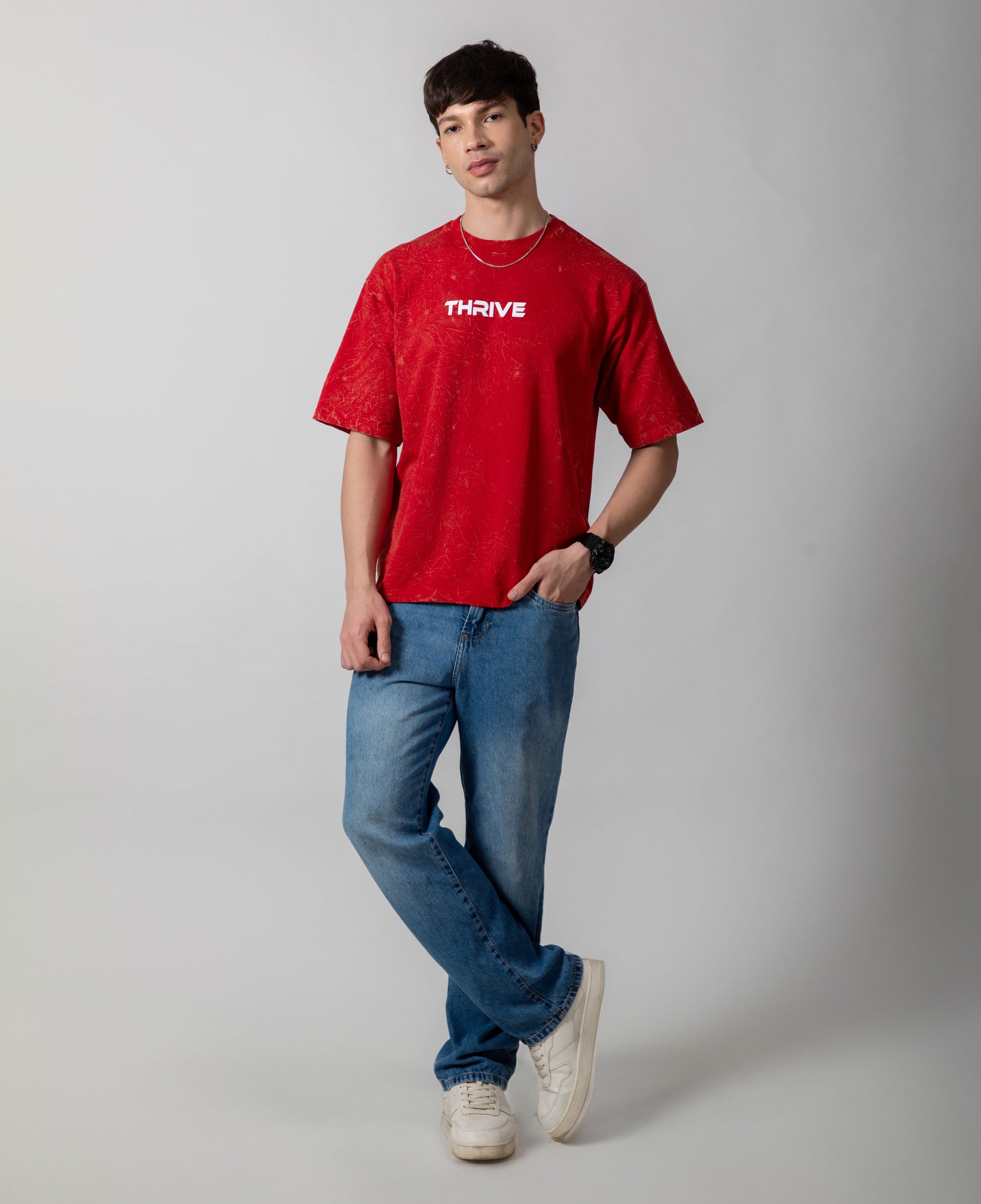 Red Acid Wash Classic Fit Tee