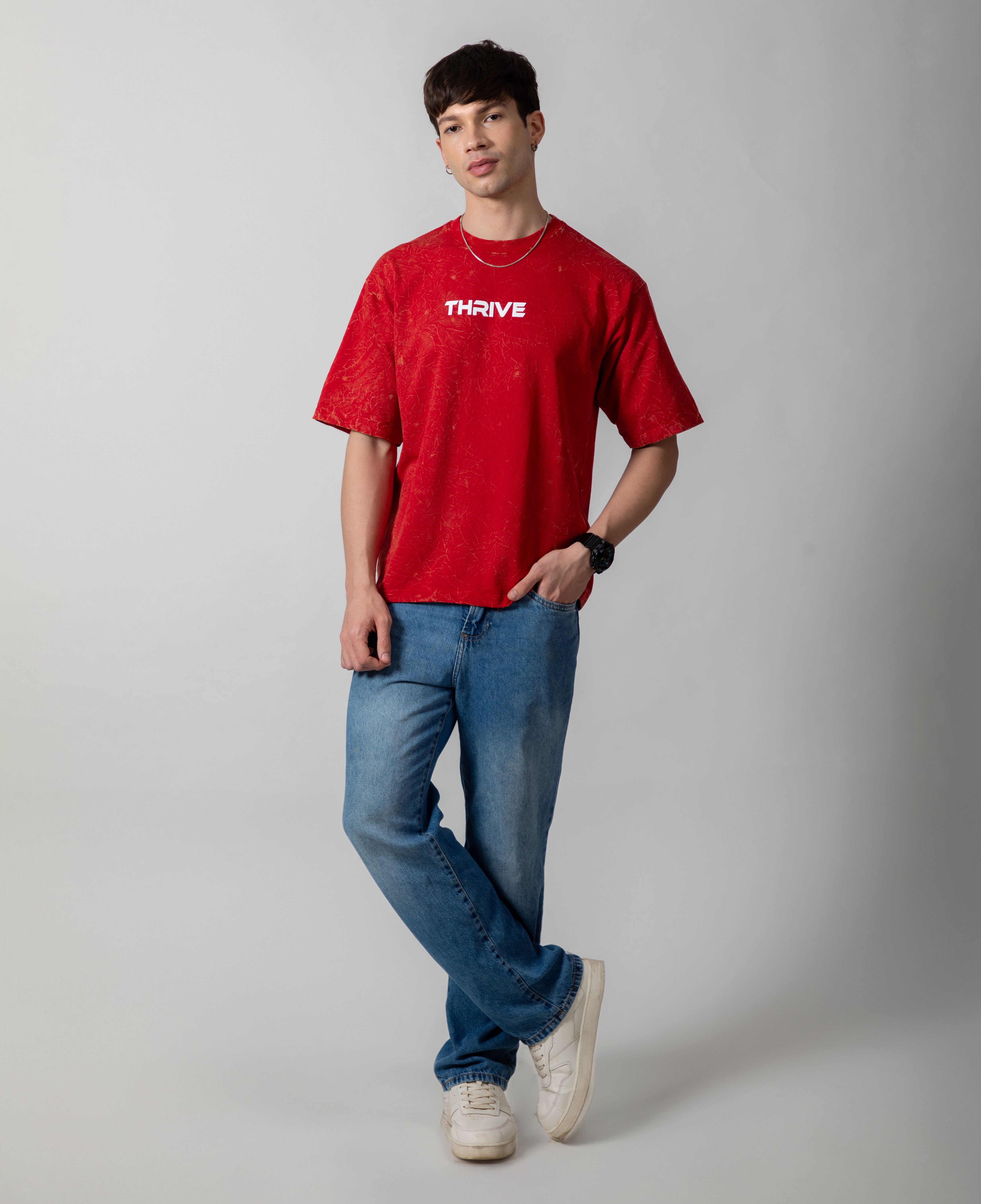 Red Acid Wash Classic Fit Tee